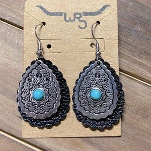 Turquoise and Black Leather Earrings